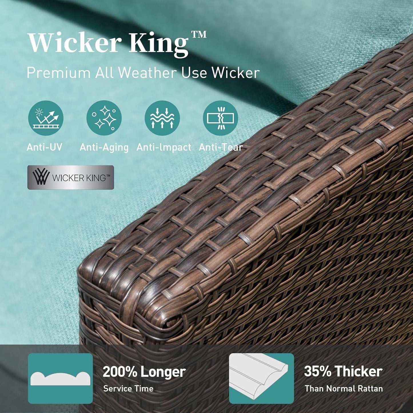 Patio Furniture Set Outdoor Furniture Brown Wicker Rattan Patio Conversation Sets with Cushion outside Sofa Set,7 Pieces with Rectangular Firepit Table,9 Seats,Blue - Loft&Timber