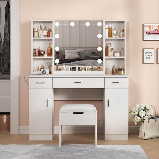 White Vanity Set with Drawers and Cabinets - Loft&Timber