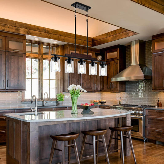 5-Light Farmhouse Linear Chandelier, Rustic Wood - Loft&Timber