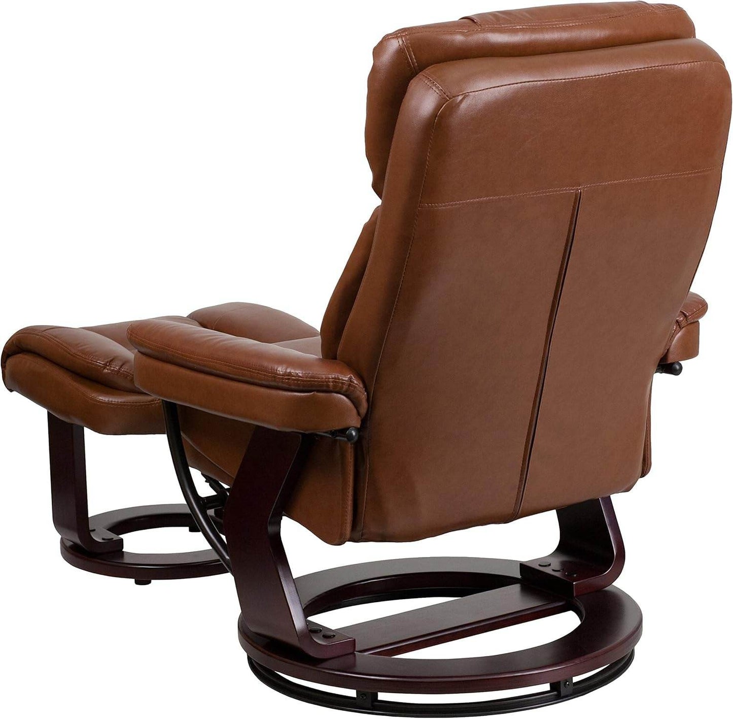 Allie Leathersoft Upholstered Recliner with Footrest, Arms, and Headrest, Padded Swivel Recliner Chair and Ottoman Set, Brown Vintage - Loft&Timber