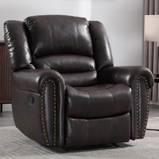 Leather Recliner Chair, Classic and Traditional Manual Recliner Chair with Comfortable Arms and Back Single Sofa for Living Room, Dark Brown - Loft&Timber