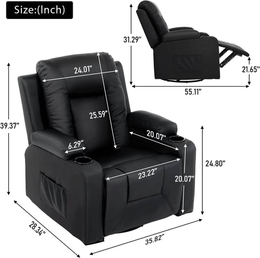 Recline Chair Set (Black,Living Room Set3+2) - Loft&Timber