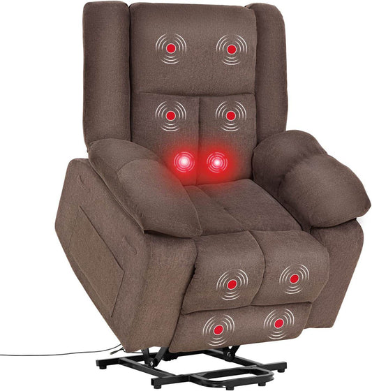 Electric Power Lift Recliner Chair with Massage and Heat, Standing Assistance for Elderly People, Extended Footrest Chair for Living Room Comfy Overstuffed Recliner - Loft&Timber