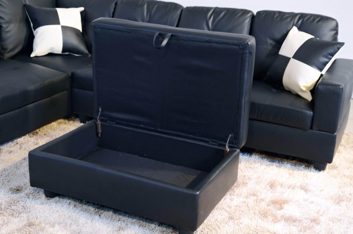 Beverly Fine Funiture Sectional Sofa Set, 91B Black - Loft&Timber