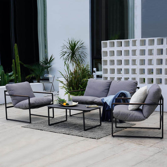 4-Piece Outdoor Furniture Set, Patio Outdoor Sofa with Cushion, Modern Metal Couch with Coffee Table, Outdoor Conversation Set for Porch Deck Balcony Backyard Living Room - Loft&Timber