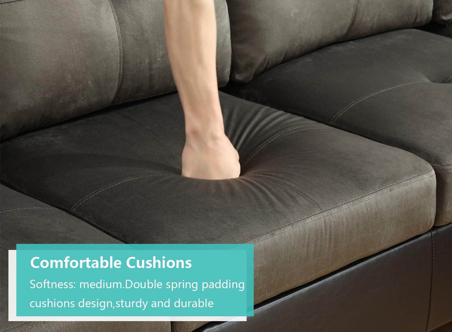 Taupe Sectional Couch for Living Room Set, 105 Inch Sectional Sofa L Shaped Couch with Storage Ottoman/Microfiber Fabric/Facing Right Chaise - Loft&Timber