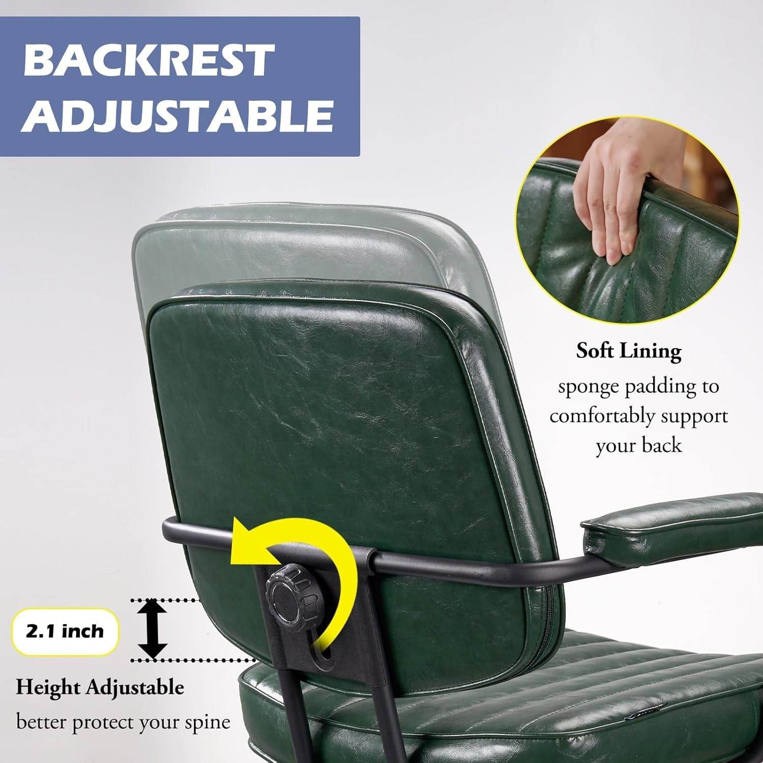 Mid Century Office Chair Leather Desk Chair in Green - Loft&Timber