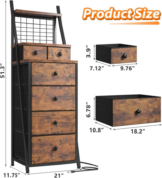 Vertical Dresser for Bedroom 6-Drawer LED Dressers & Chest in Rustic Brown - Loft&Timber