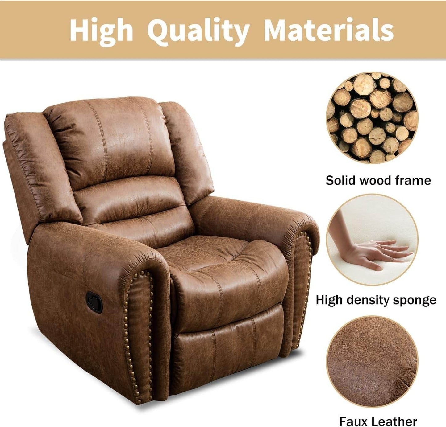 Leather Recliner Chair Set of 2, Classic and Traditional Manual Recliner Chair with Comfortable Arms and Back,Manual Single Recliner Sofa for Living Room, Nut Brown - Loft&Timber