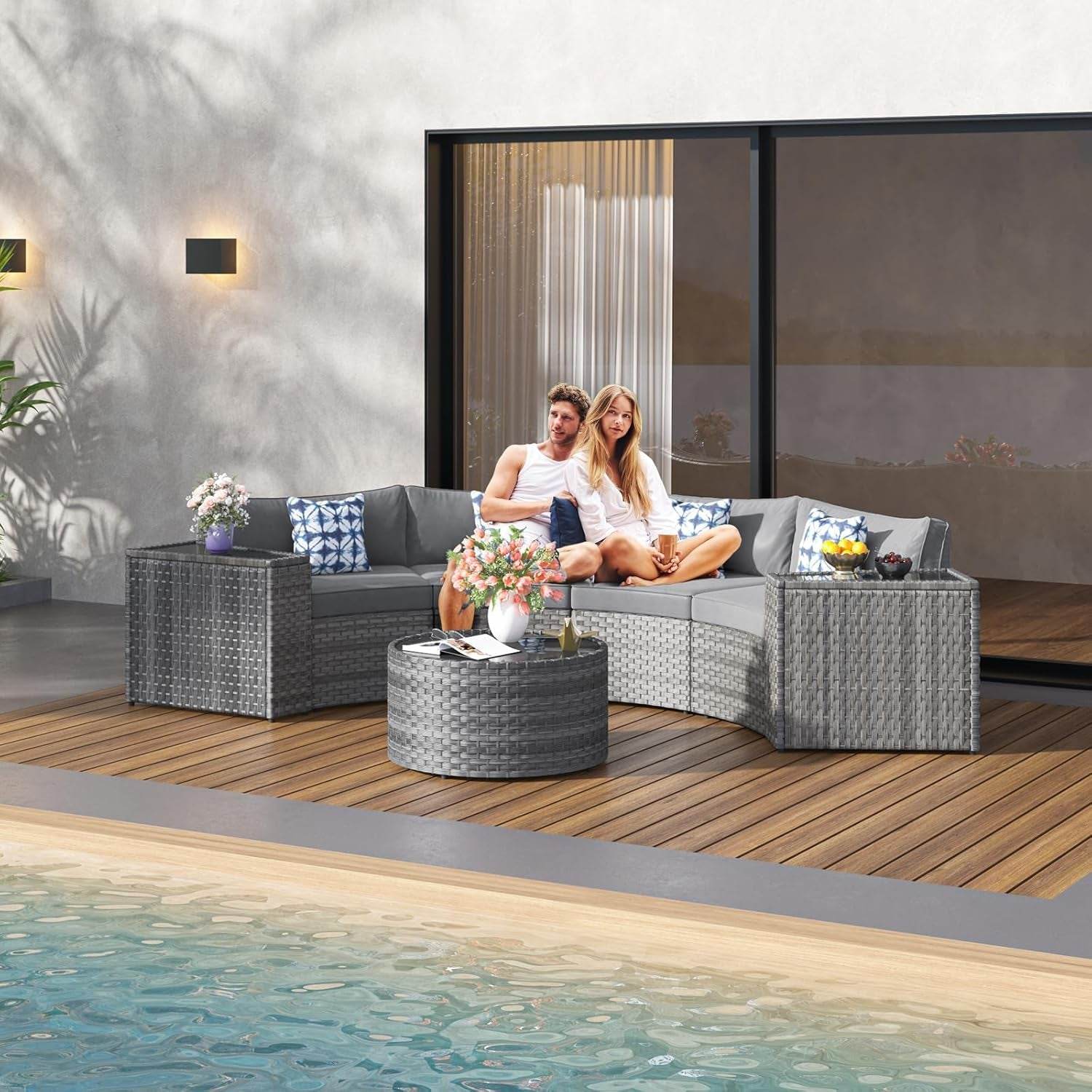 Half Moon Curved Outdoor Patio Furniture Set Grey - Loft&Timber