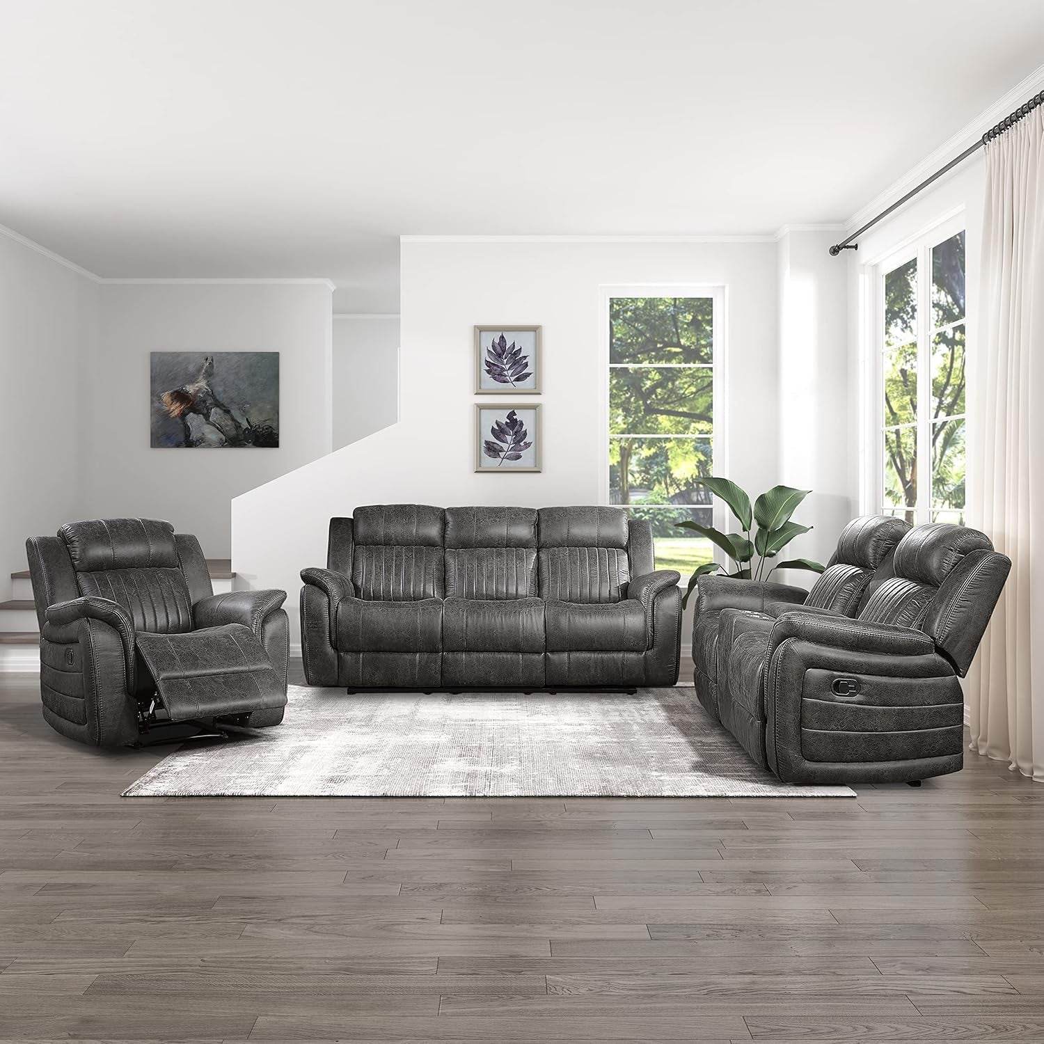Brownish Gray Microfiber Recliner Set Sofa, Loveseat, Chair - Loft&Timber