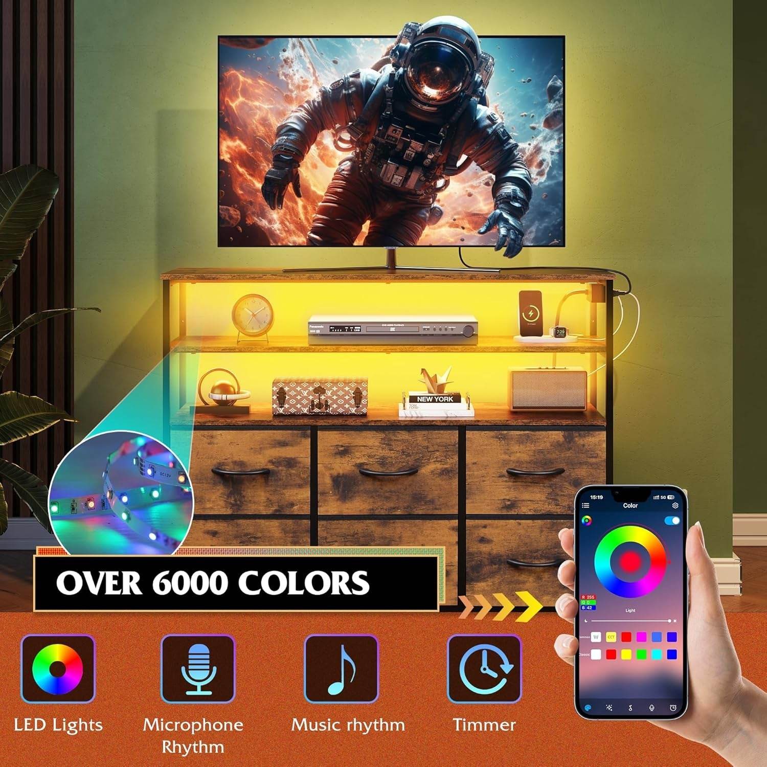 Led Dresser TV Stand in Rustic Brown - Loft&Timber