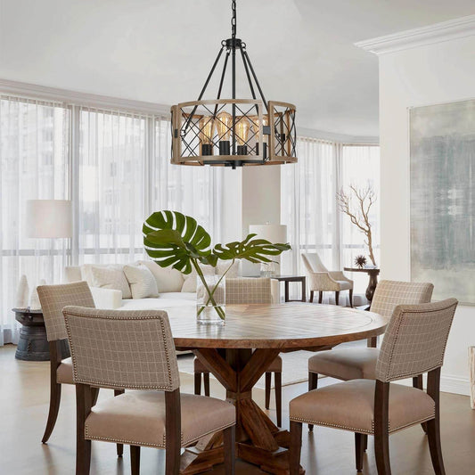 4-Light Modern Farmhouse Chandelier Grey Wood Rustic - Loft&Timber