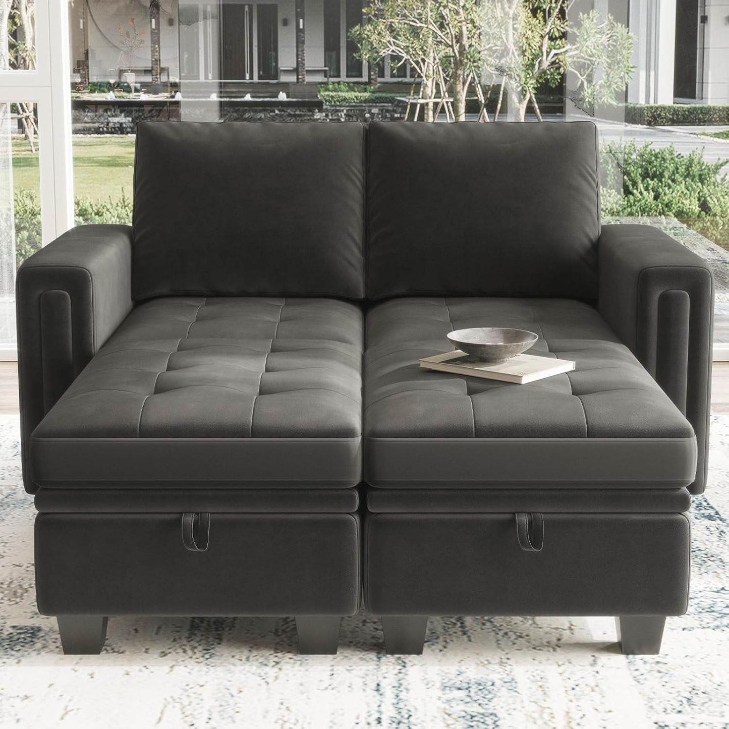 Velvet Modular Sectional Sofa Couch with Storage Convertible Sectional Sleeper Sofa Couch Bed Set with Reversible Chaise Grey - Loft&Timber