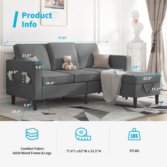 Convertible Sectional Sofa Set in Dark Grey - Loft&Timber