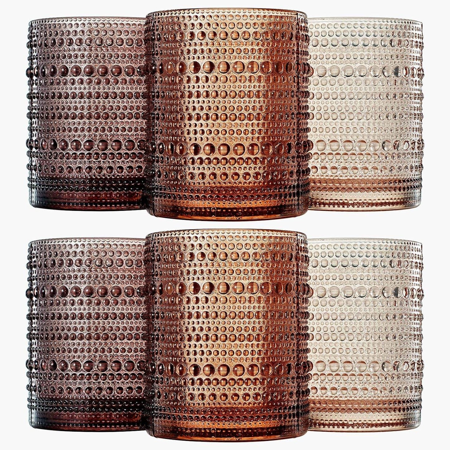 Hobnail Drinking Glasses, Venus Colors Beaded Tumbler Drinking Glasses Set | Set of 6 - Loft&Timber