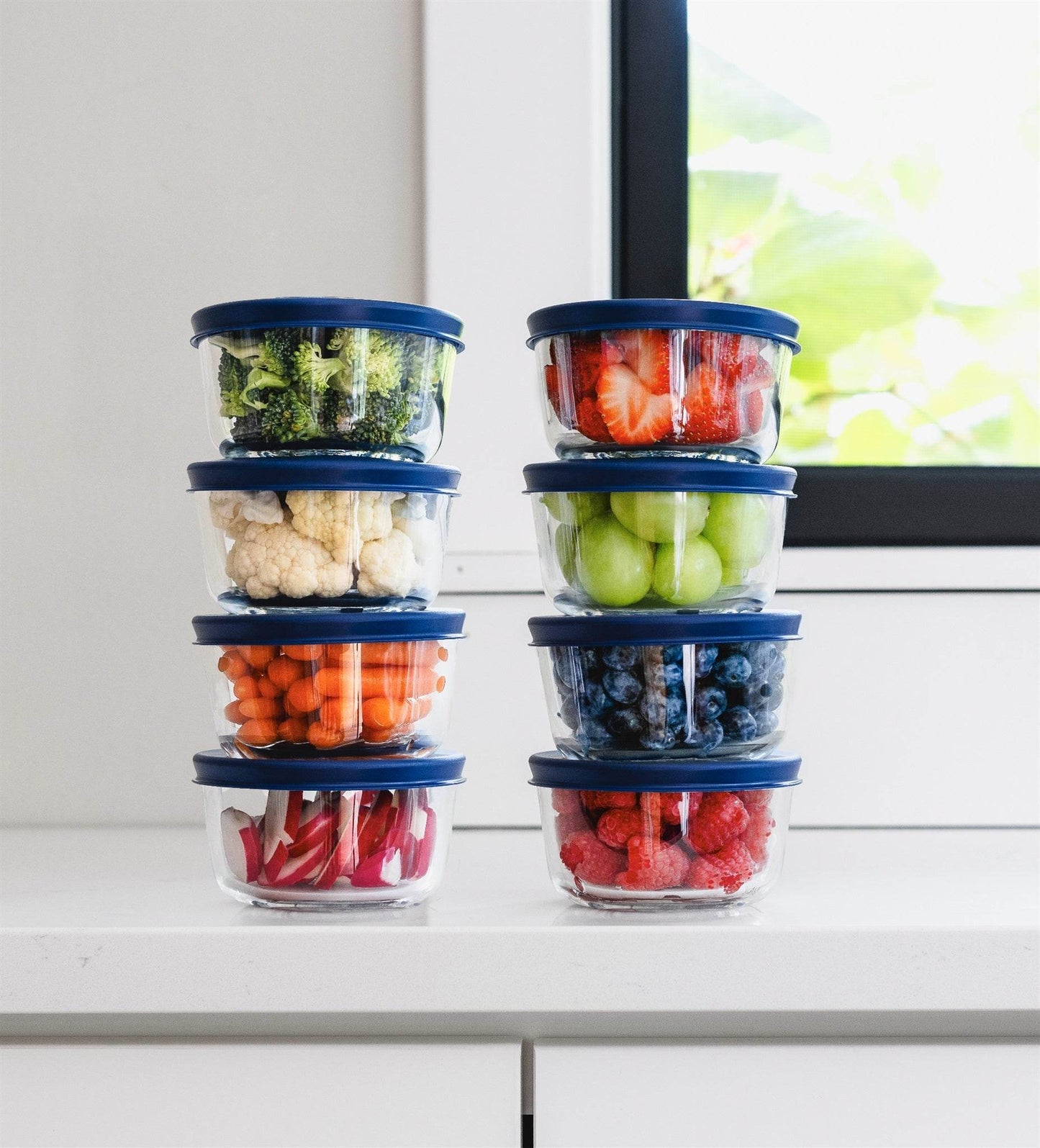Glass Food Storage Containers - 16 Piece 7oz Set (8 Containers + 8 Lids), Blue - Loft&Timber
