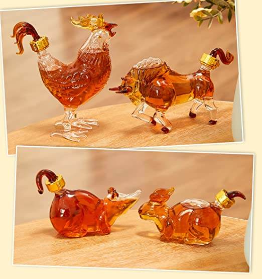 12 Chinese Zodiac Wine & Whiskey Decanter Set | Set of 12 Miniature Hand Blown Decanters | New Year Table Decoration, Constellation Glassware, Personalized Animal Red Wine Carafe Gift 150 ML - Loft&Timber