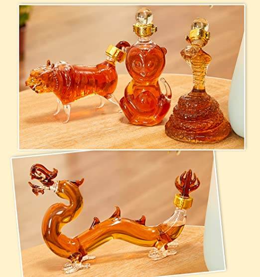 12 Chinese Zodiac Wine & Whiskey Decanter Set | Set of 12 Miniature Hand Blown Decanters | New Year Table Decoration, Constellation Glassware, Personalized Animal Red Wine Carafe Gift 150 ML - Loft&Timber