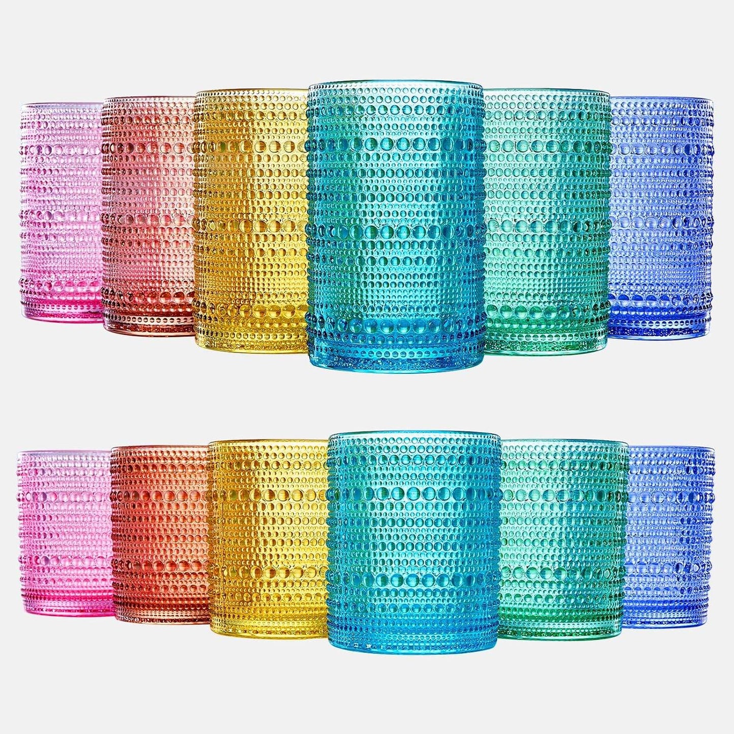 Hobnail Drinking Glasses Colored Beaded Drinking Set of 12 - Loft&Timber