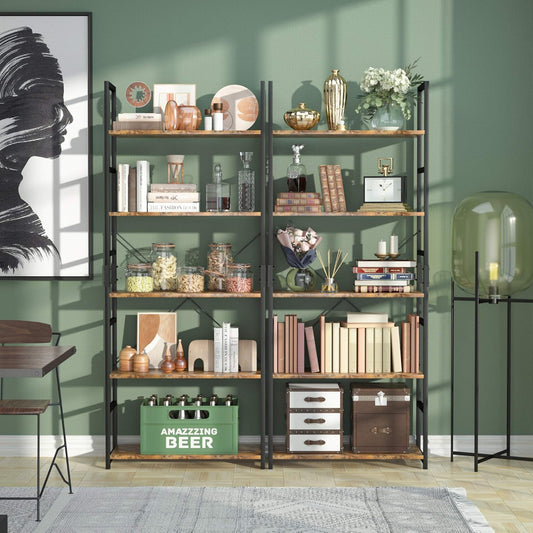 Tall 5 Shelf Bookcase Vintage Bookshelf Organizer-0