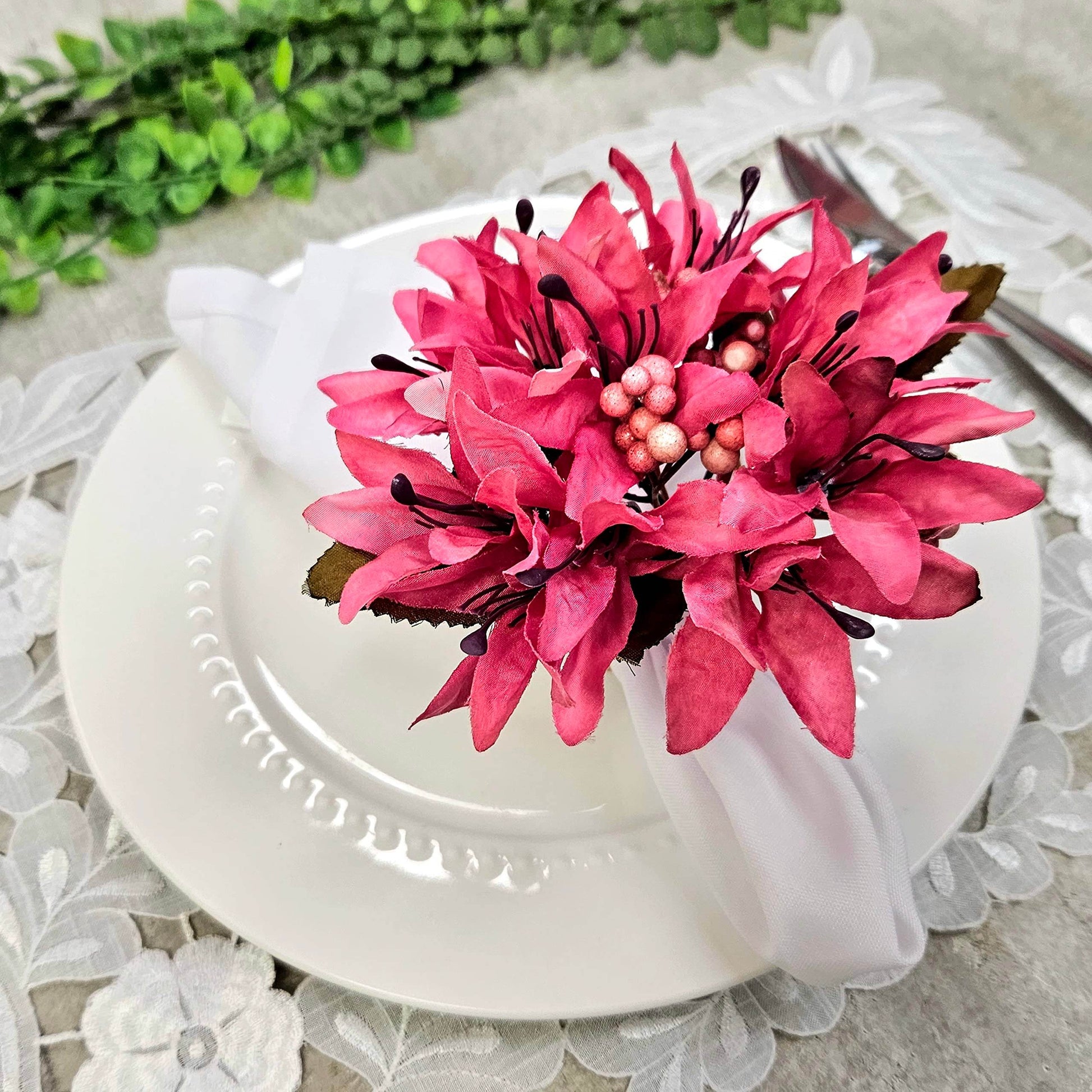 Maison Charlo Set of 4Pink Lilies Flower Celebration Napkin Rings - Loft&Timber