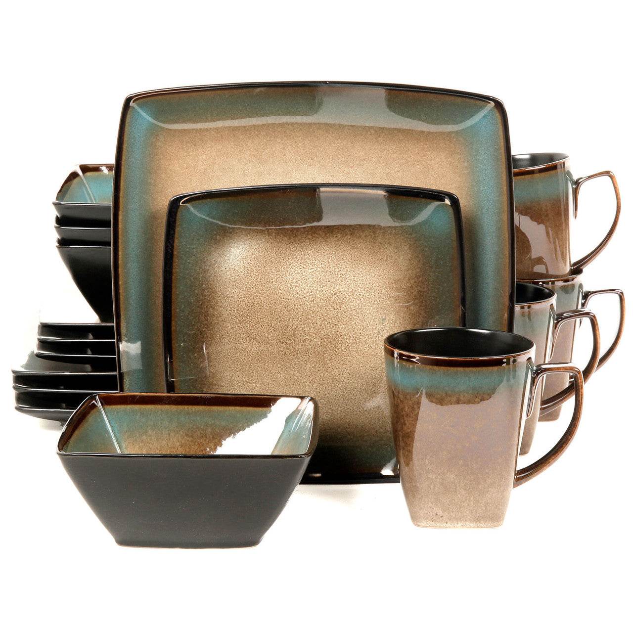 Gibson Elite Tequesta 16-Piece Square Dinnerware Set, Taupe - Loft&Timber