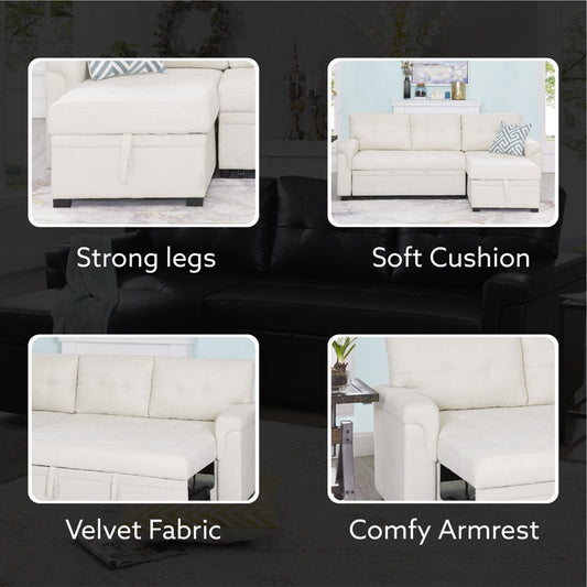 L-Shaped Velvet Sleeper Sectional with Storage-1