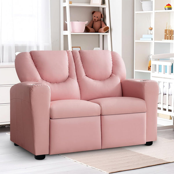 Suri Kids Recliner Loveseat – Spacious Toddler Recliner Chair Ages 3-5 with Cup Holders, Push-Back Function, and Adjustable Footrest - Pink-0