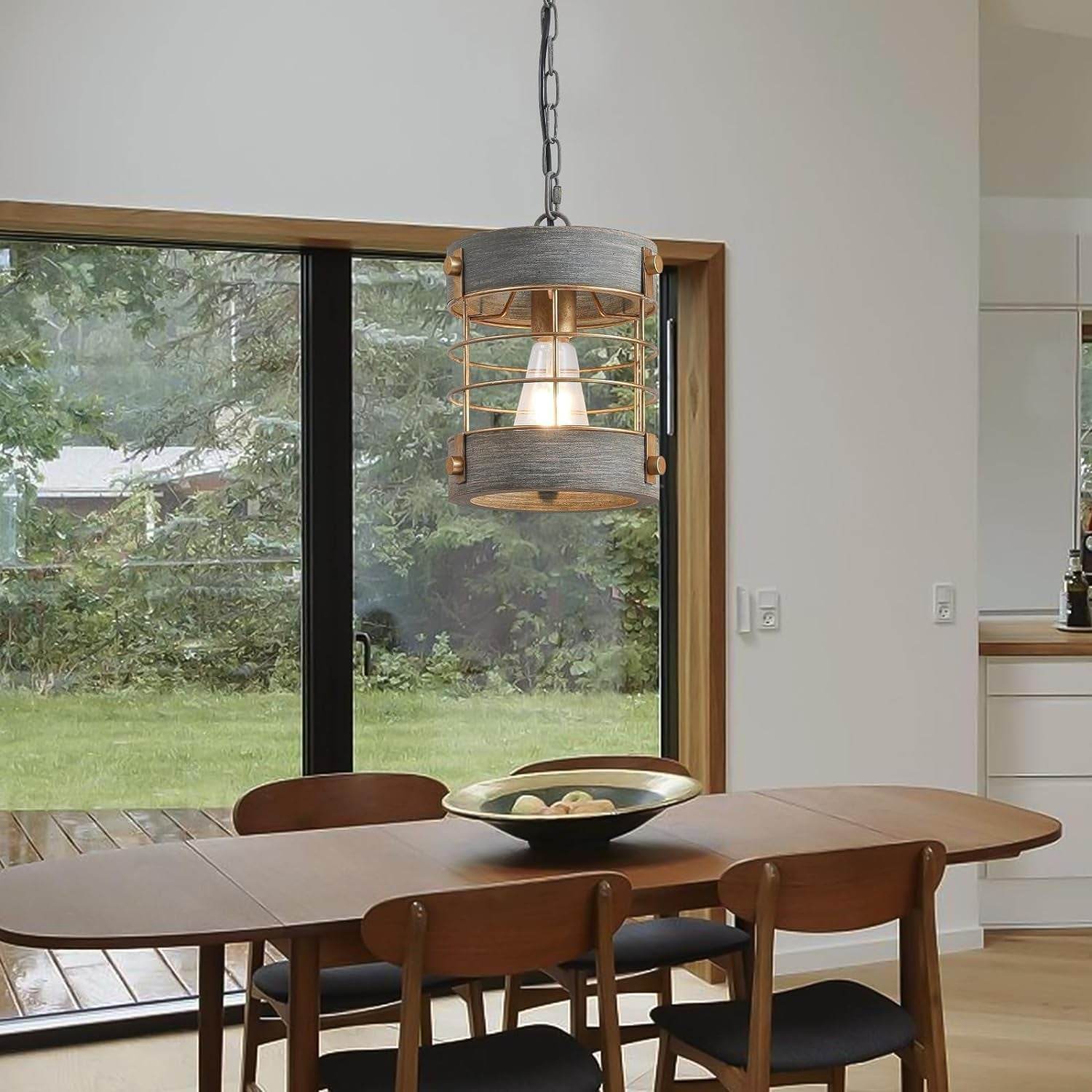 Farmhouse Pendant Light, Adjustable Metal and Wood Chandelier Light Fixture, Rustic Pendant Lighting for Kitchen Island, Bedroom, Dining Room and Entryway, Blue Gray - Loft&Timber