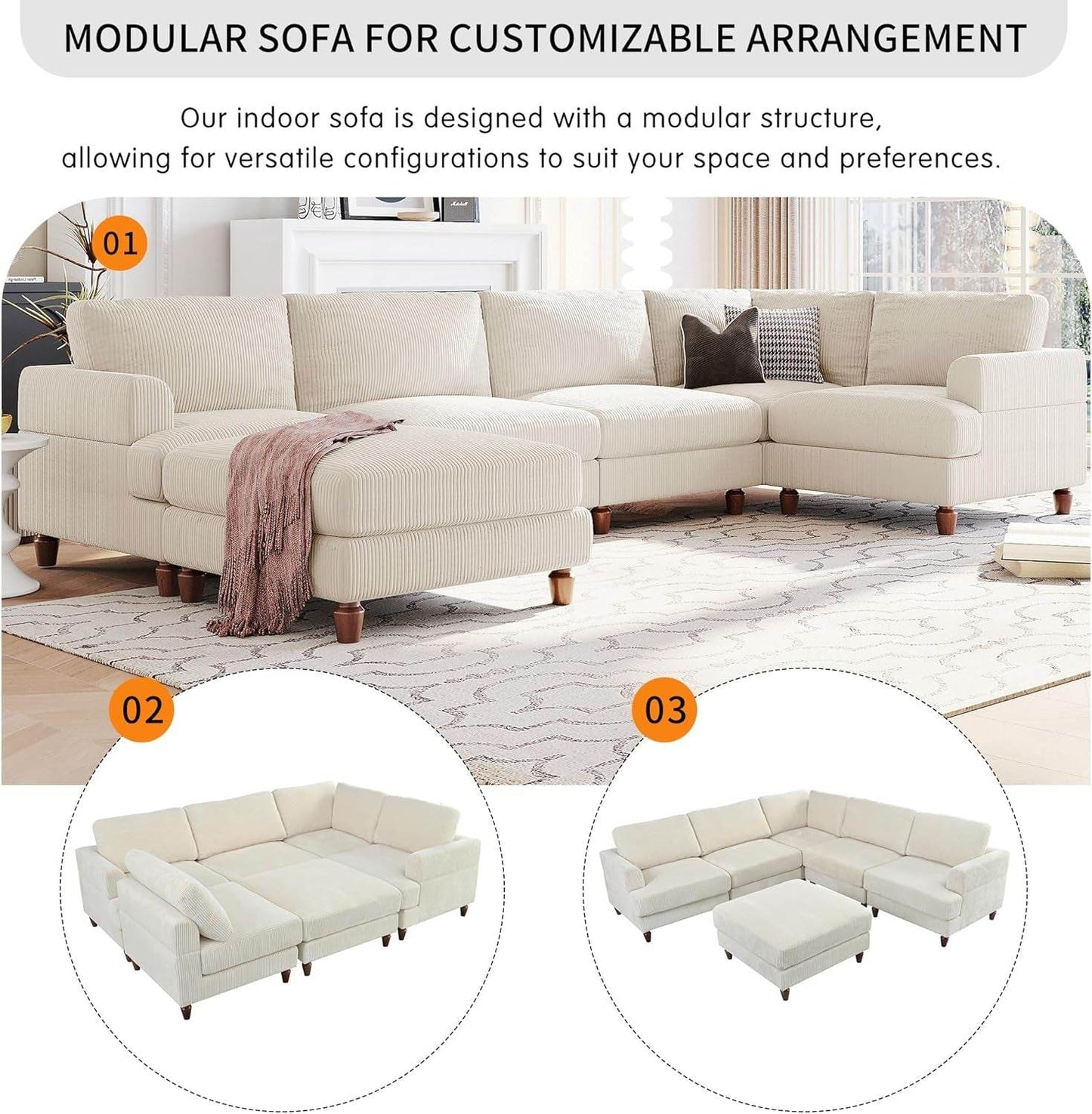 Large Sectional Sofa Couch with Ottoman - Loft&Timber