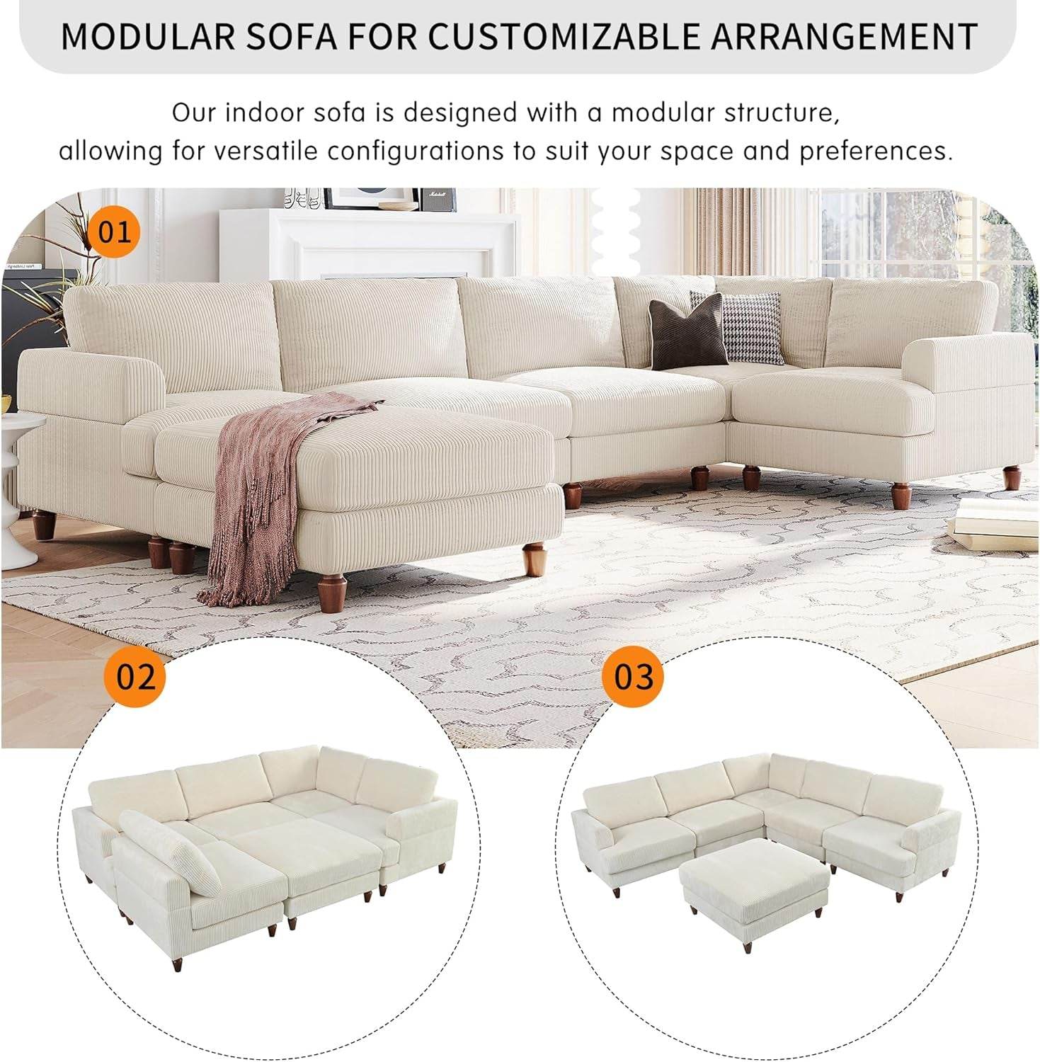 Large Sectional Sofa Couch with Ottoman - Loft&Timber