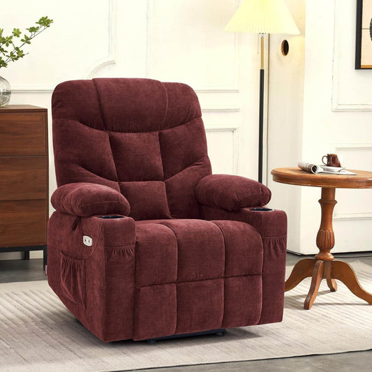 Power Lift Recliner Chair with Extended Footrest (Burgundy, Medium-Regular) - Loft&Timber