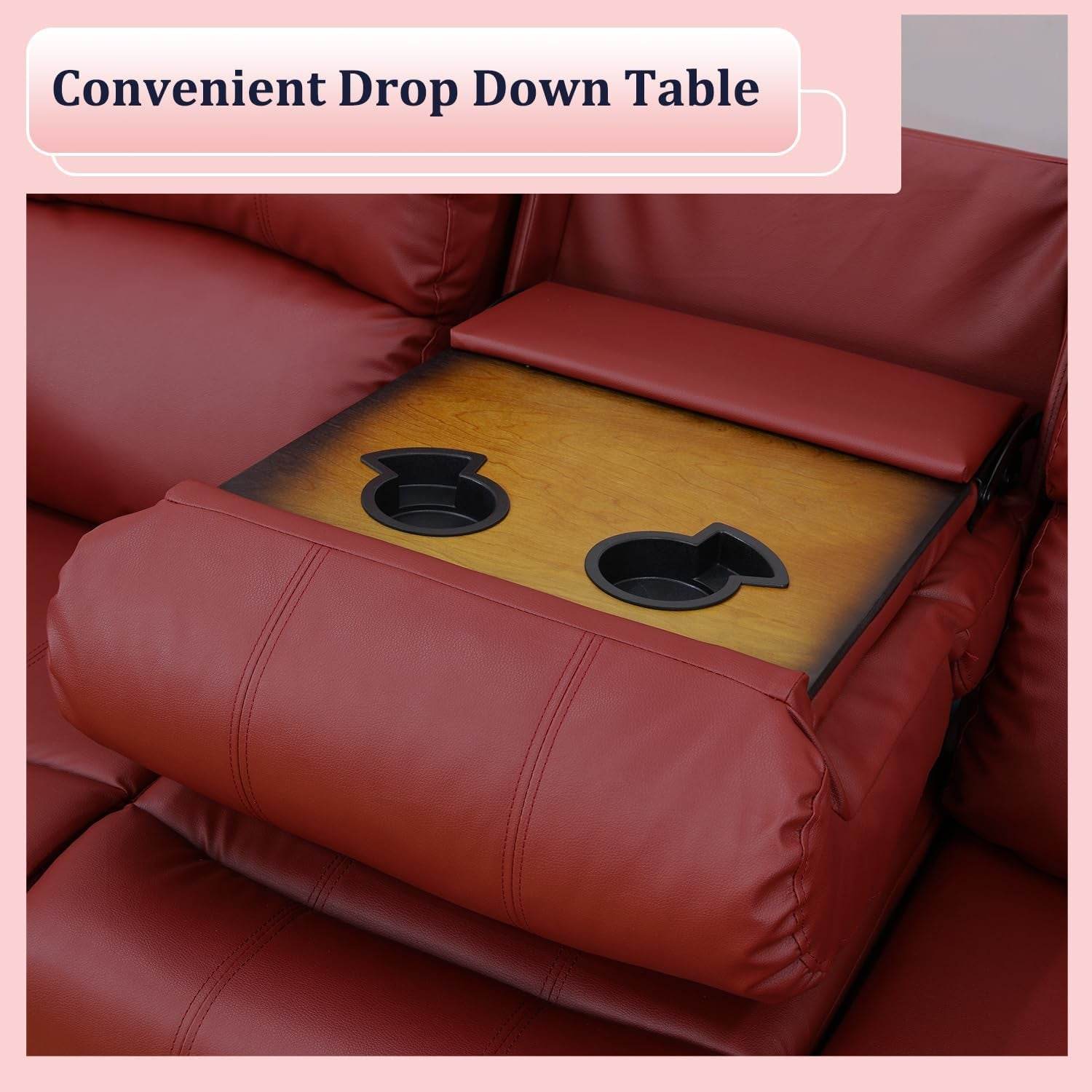 Manual Recliner Sofa Set, Bonded Leather Sofa Set, Red - Loft&Timber