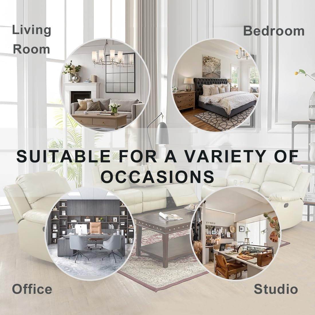 Manual Reclining Sofa Modern Recliner Sofa Couch 3 Seater Leather Reclining Sofa Living Room Furniture Couch with Cup Holders & Flip-Down Table for Home/Office/Rv Car (Beige, 3 Seater Sofa) - Loft&Timber