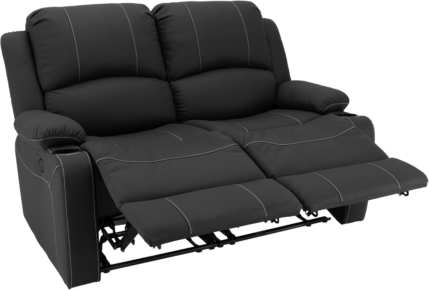 58" Wall Hugger Reclining RV Theater Seats | Double Recliner RV Sofa | RV Couch | Wall Hugger Recliner | RV Theater Seating | RV Furniture (Manual, Black W/White Stiching)-2
