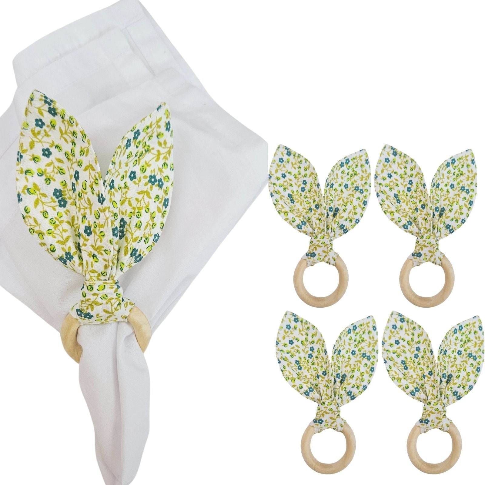Maison Charlo | Easter Set of 4 Floral Lemon Bunny Ears Napkin Rings | Dining Table Decor - Loft&Timber