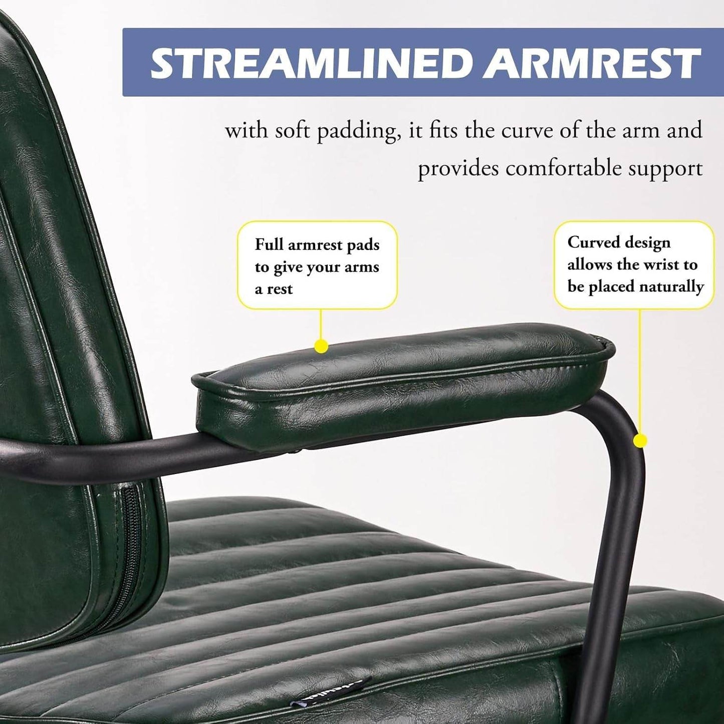 Mid Century Office Chair Leather Desk Chair in Green - Loft&Timber