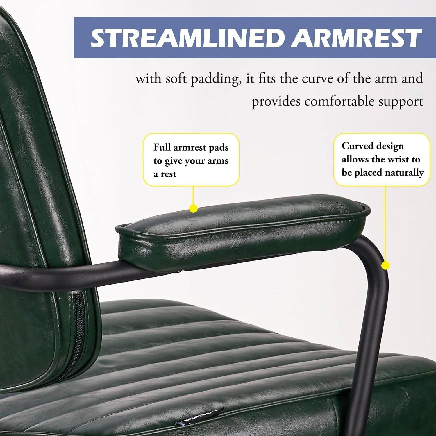 Mid Century Office Chair Leather Desk Chair in Green - Loft&Timber