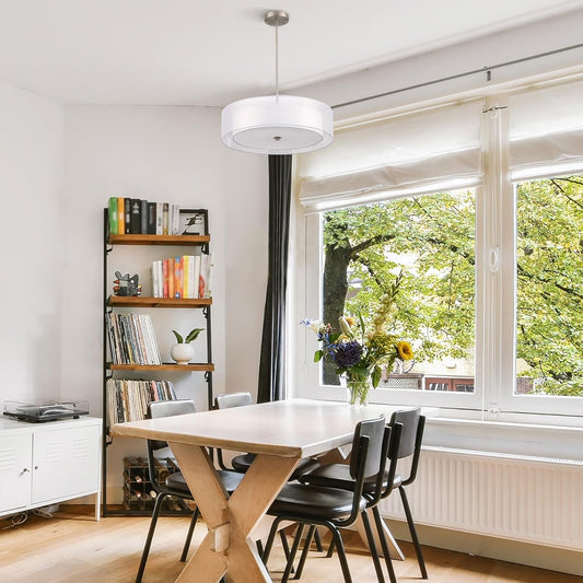 3-Light Drum Chandeliers, 20" Pendant Light Fixture with 2-Layer Fabric Shade E26 Bases, Adjustable Swivel Joint Hanging Light Fixture for Bedroom Living Room Kitchen Hallway, Brushed Nickel - Loft&Timber