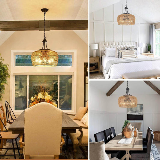 5-Light Large Rattan Boho Chandelier Dining Room - Loft&Timber