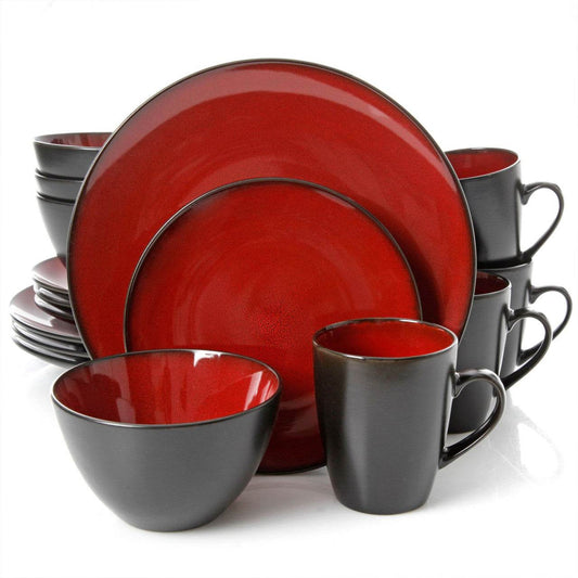 Gibson Soho Lounge Round 16-Piece Dinnerware Set, Burgundy - Loft&Timber