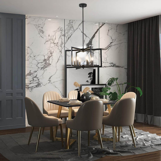 Black Chandelier, Dining Room Light Fixture Geometric Metal Modern Industrial Chandelier Lighting for Farmhouse Living Room Entryway Kitchen (E12 Bulbs Not Included, 6 Light) - Loft&Timber