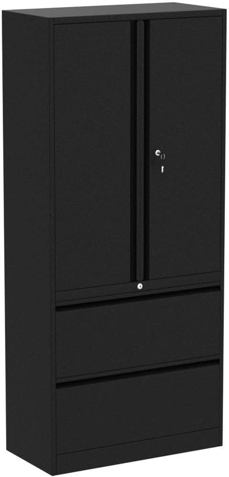 2 Drawer Lateral File Cabinet, Metal Storage Cabinet with Drawers, Locking File Cabinet with Storage Shelves, Metal Storage Cabinets for Letter/Legal/F4/A4 Size Files (Two Drawer, Black) - Loft&Timber