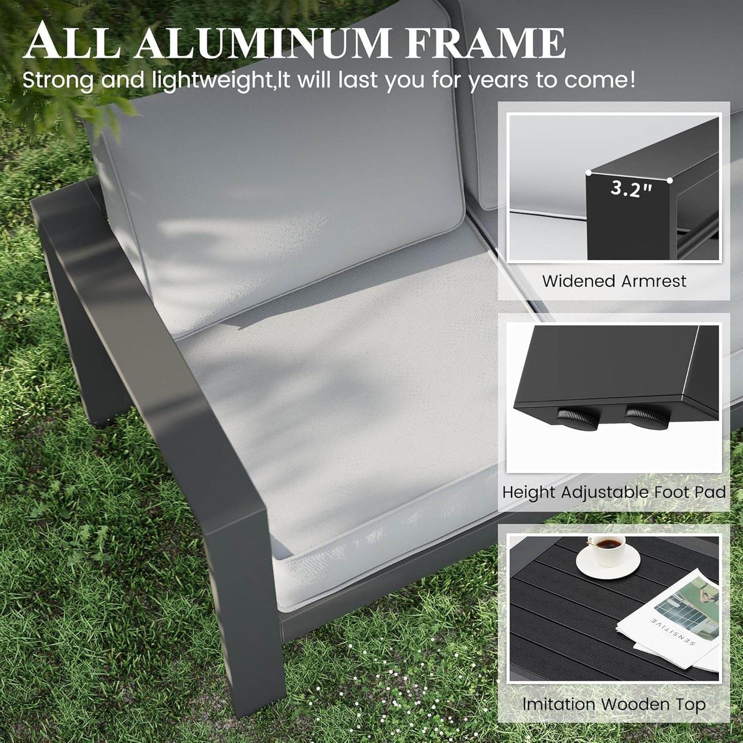 Aluminum Patio Furniture Set, 10 Piece Metal Outdoor Furniture Set, Patio Furniture Set with Waterproof Covers for Backyard Garden(Dark Grey&Light Grey) - Loft&Timber