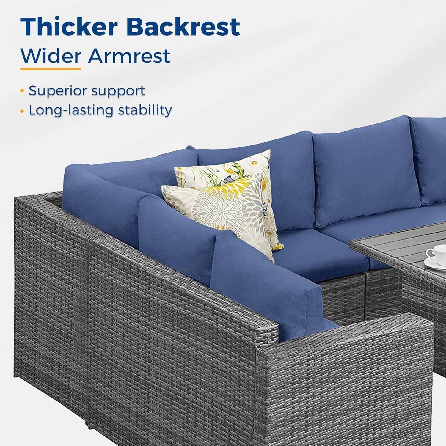 Outdoor Patio Furniture Set, 7 Piece Outdoor Dining Sectional Sofa with Dining Table and Chair, All Weather Wicker Conversation Set with Ottoman,Blue - Loft&Timber