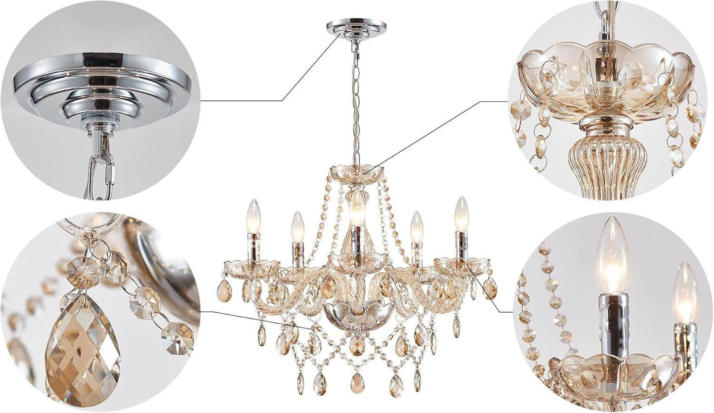Champagne Crystal Chandelier 5 Light Modern Bedroom - Loft&Timber