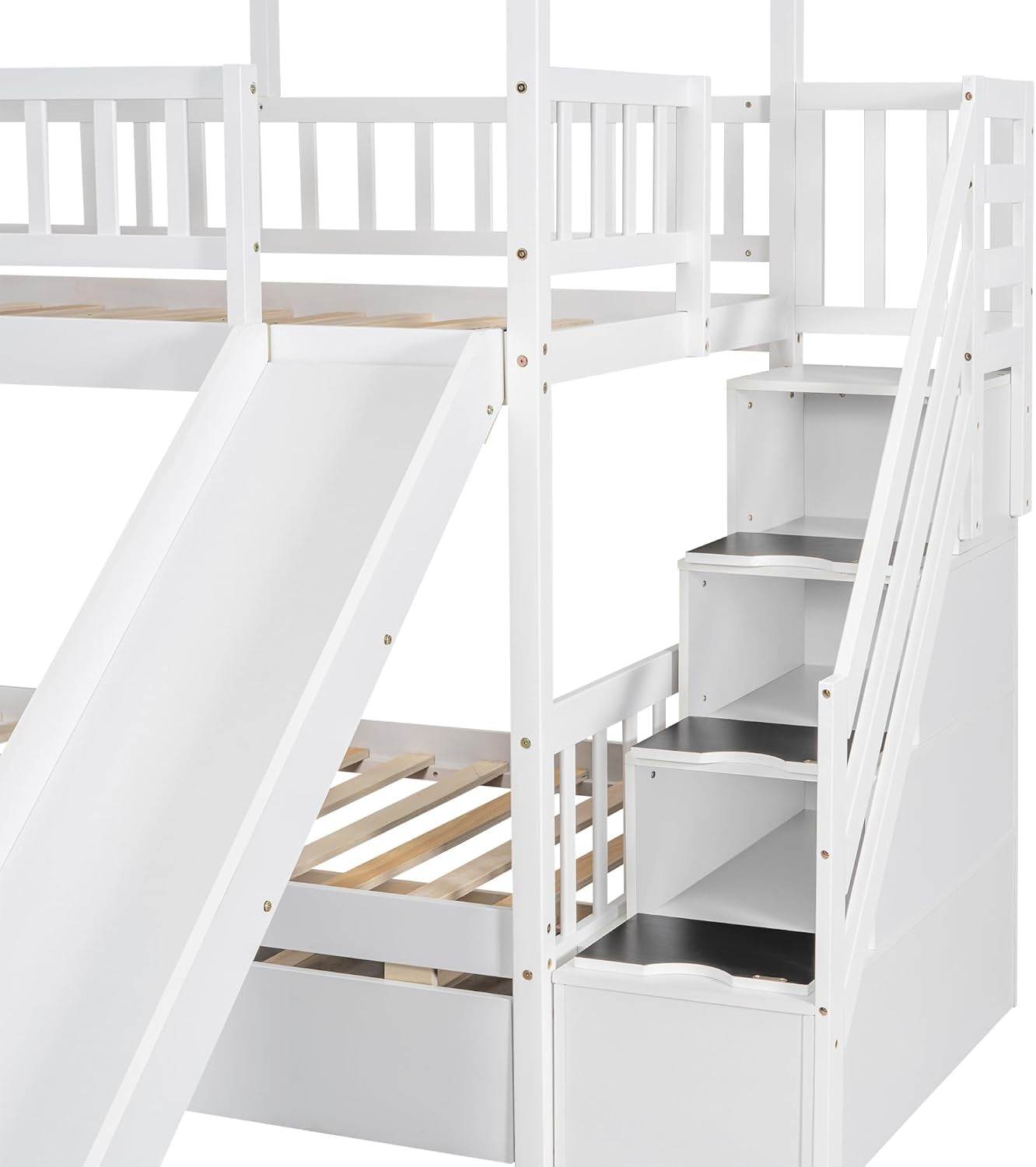 Kids Twin Bunk Bed with Slide, Trundle & Storage - Loft&Timber