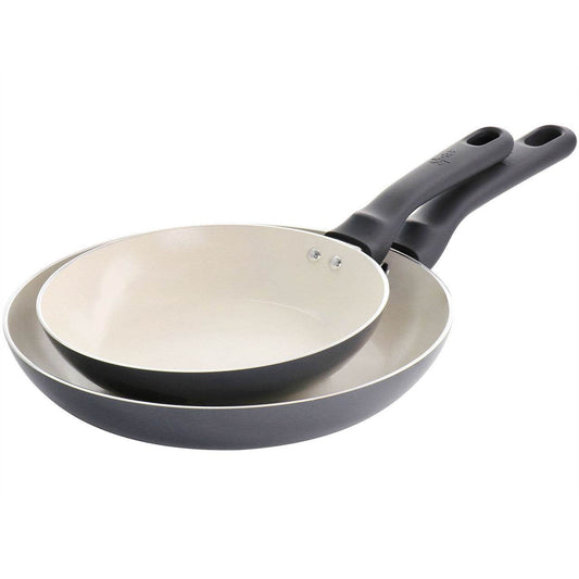 Spice by Tia Mowry Savory Saffron 2 Piece Ceramic Nonstick Aluminum Frying Pan Set in Grey - Loft&Timber