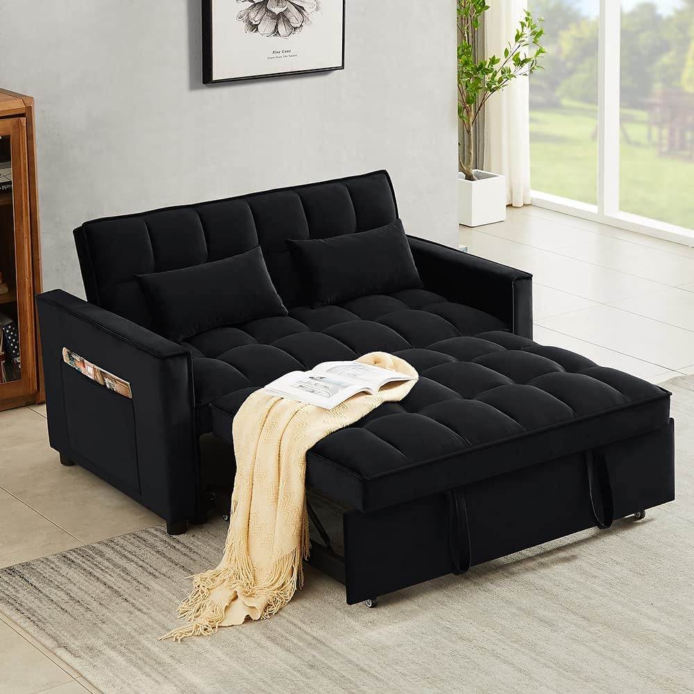 Velvet Sofa Bed with Adjustable Pull Out - Loft&Timber